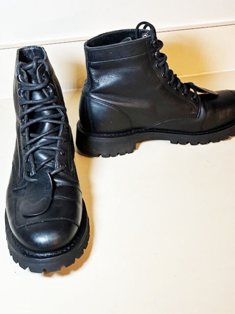 Vibram Harley-Davidson Combat Leather Black Boots Lace-Up Y2K Biker Women Size 9
